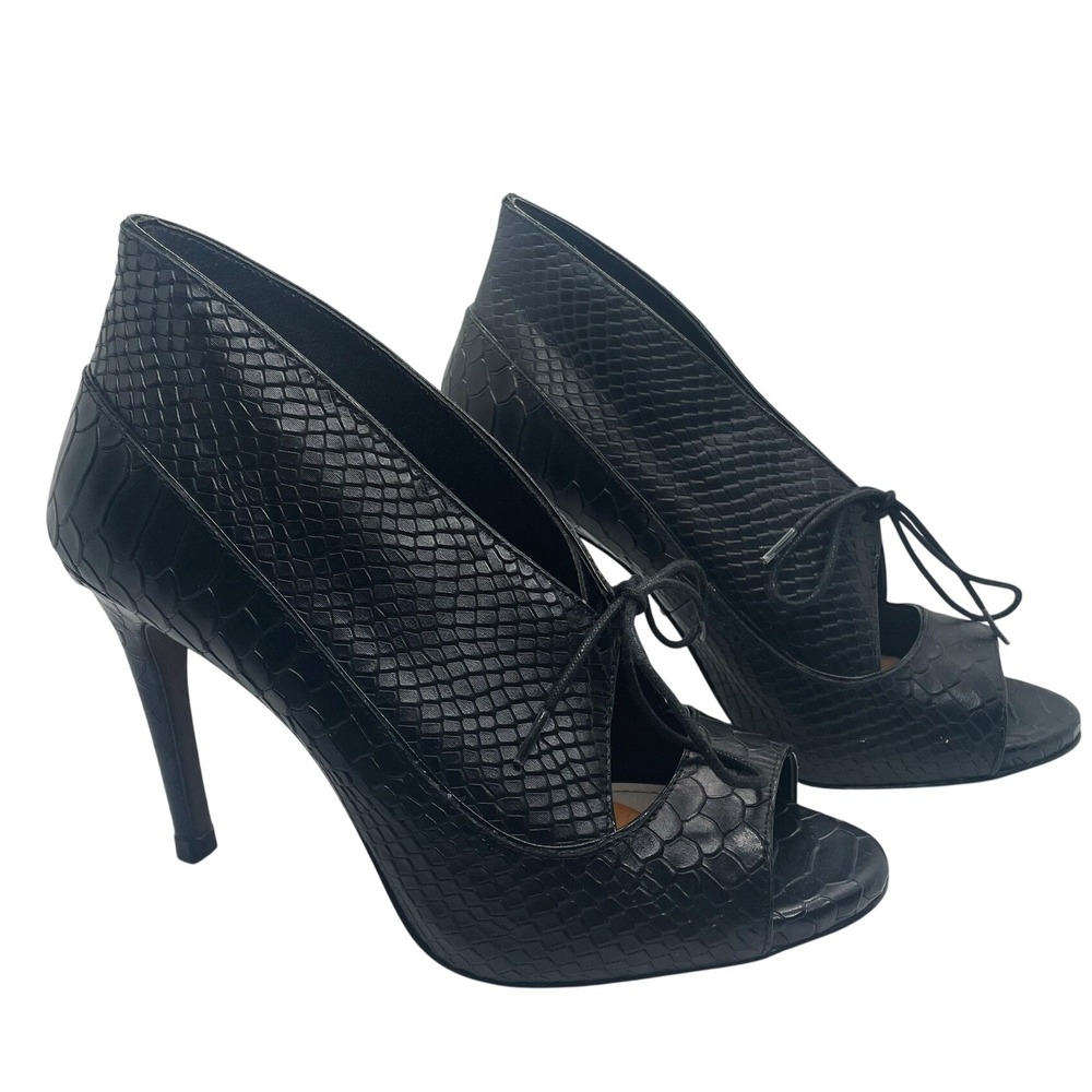 Pour La Victoire Black Snakeskin PeepToe Vika Goth Stiletto Shooties Heel 4" 9.5